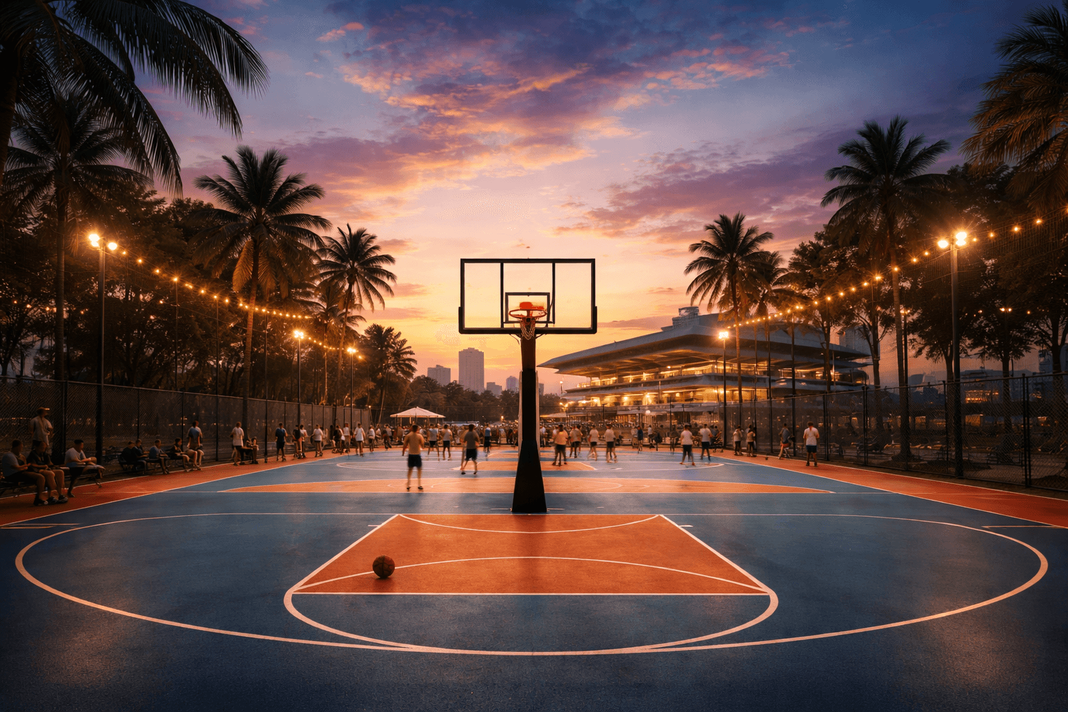 Outdoor sports court at sunset in the Philippines